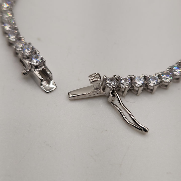 3 Prongs D VVS1 Full Moissanite Tennis Necklace 925 Sterling Silver 17"...