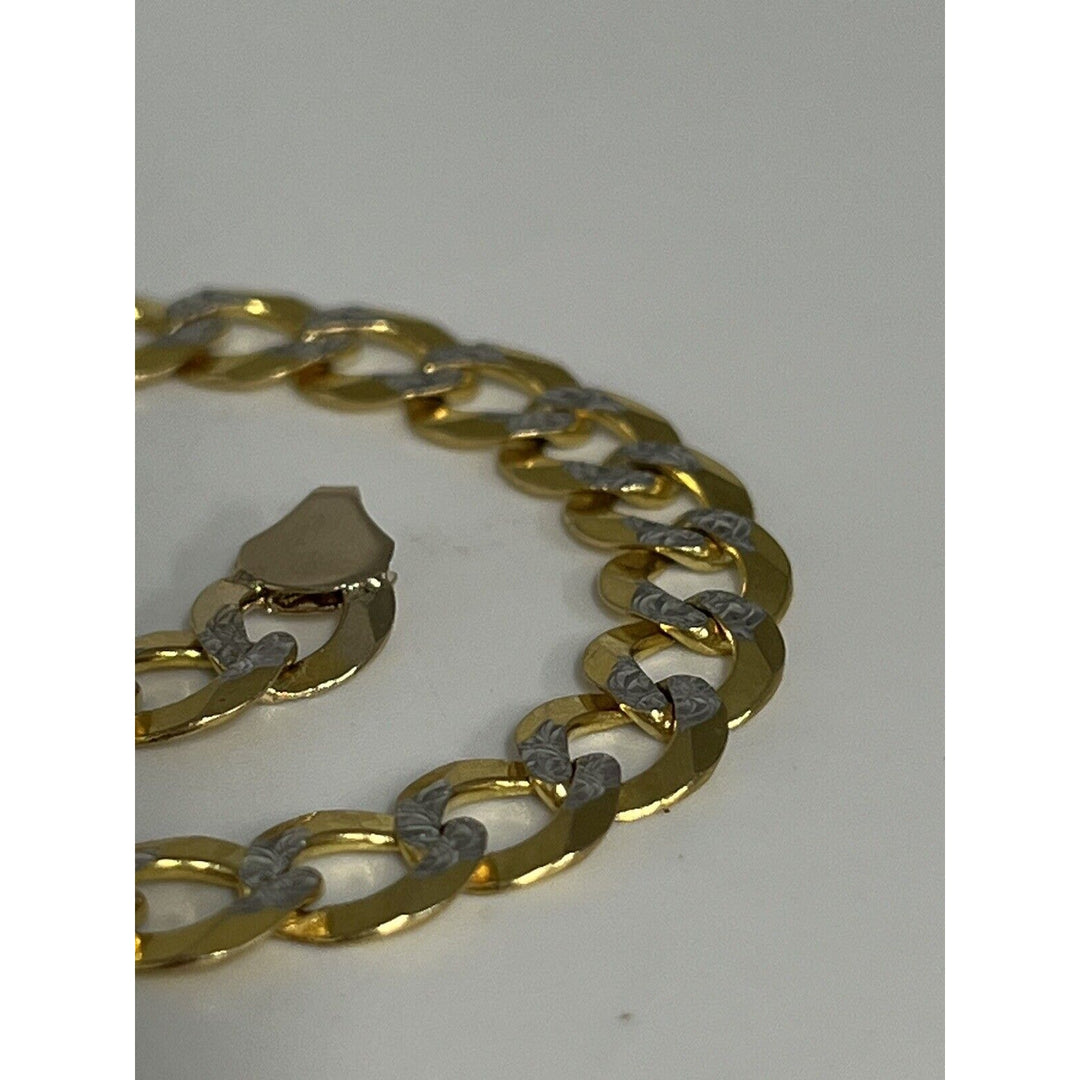 Beautiful 10k Two-Tone Gold Diamond Cut Cuban Link Bracelet 11.5g