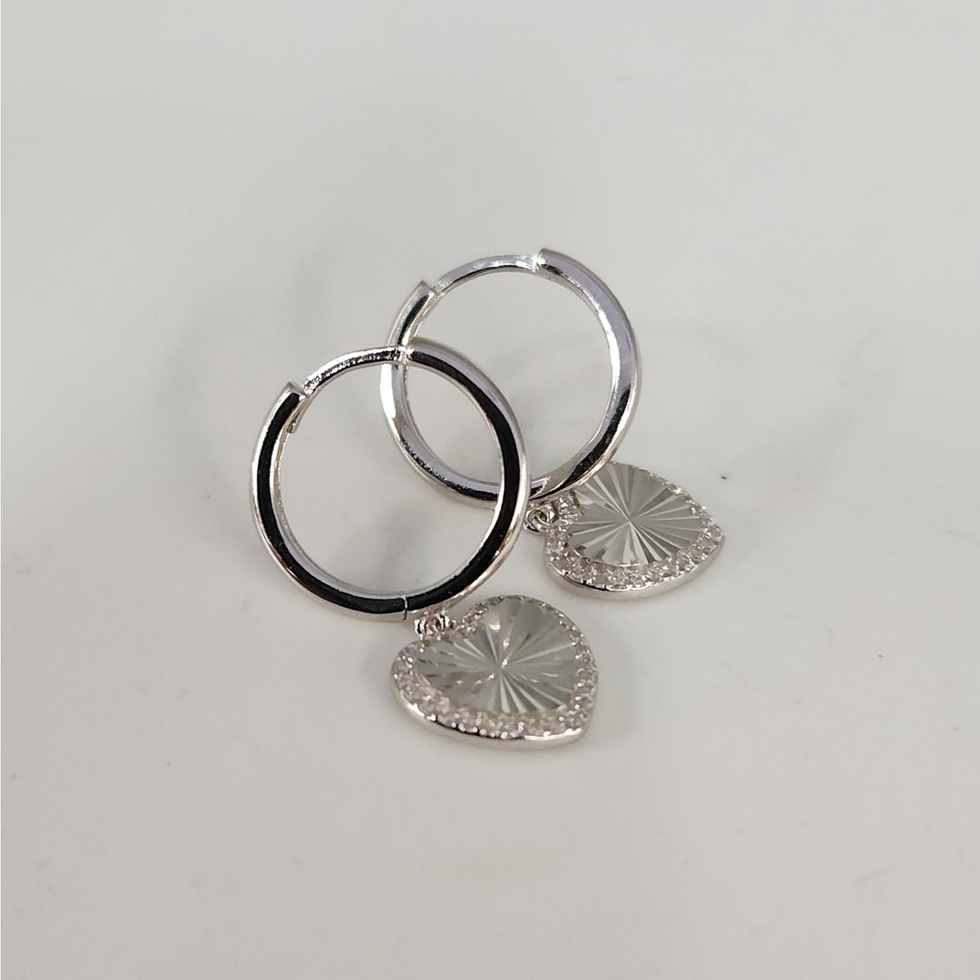 925 Sterling Silver Heart Drop Hoop Earrings