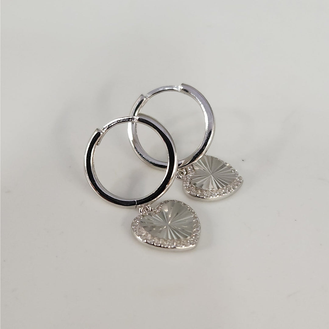 925 Sterling Silver Heart Drop Hoop Earrings