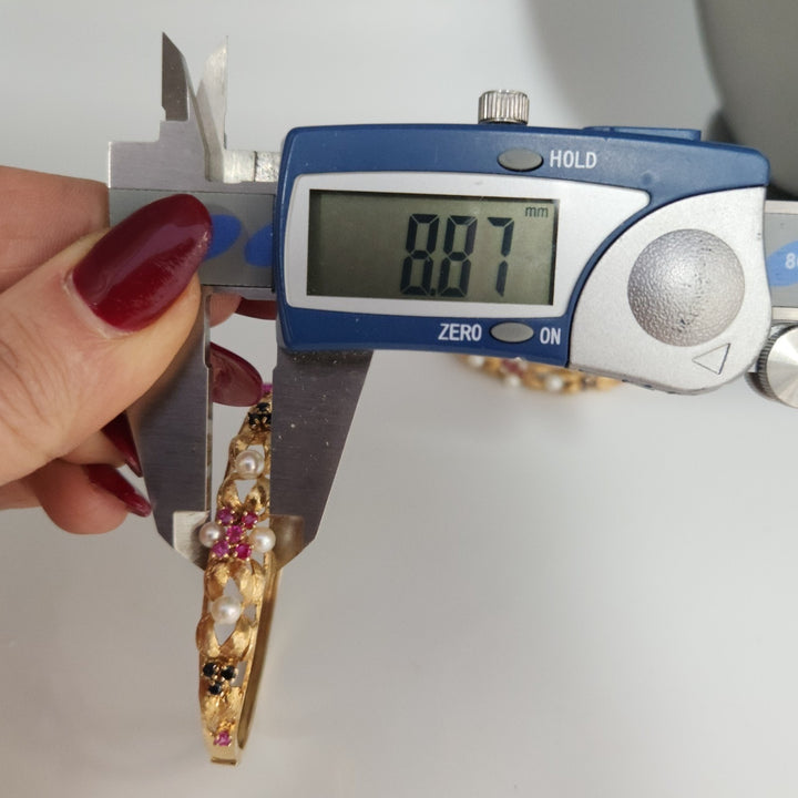 Set Of Antique 14k Yellow Gold Diamond,Pearls,Ruby &Sapphire Bangle Bracelets