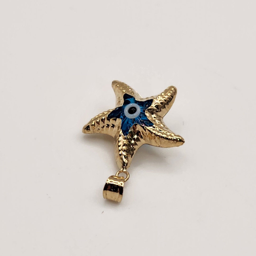 14k Yellow Gold Blue Evil Eye Star Goodluck Pendant Necklace 18"