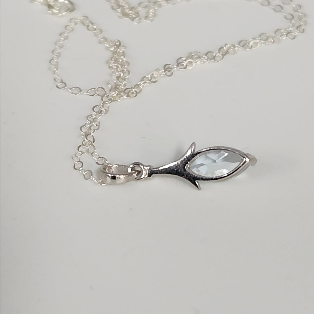 Sterling Silver Marquise Natural Blue Topaz Pendant Necklace 18"