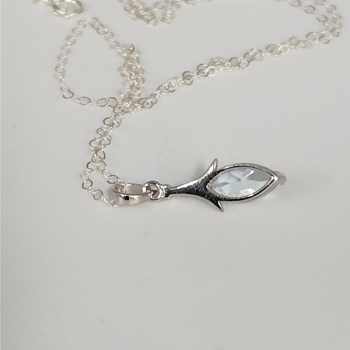 Sterling Silver Marquise Natural Blue Topaz Pendant Necklace 18"