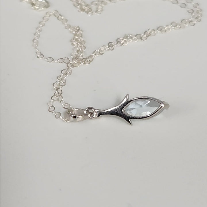 Sterling Silver Marquise Natural Blue Topaz Pendant Necklace 18"