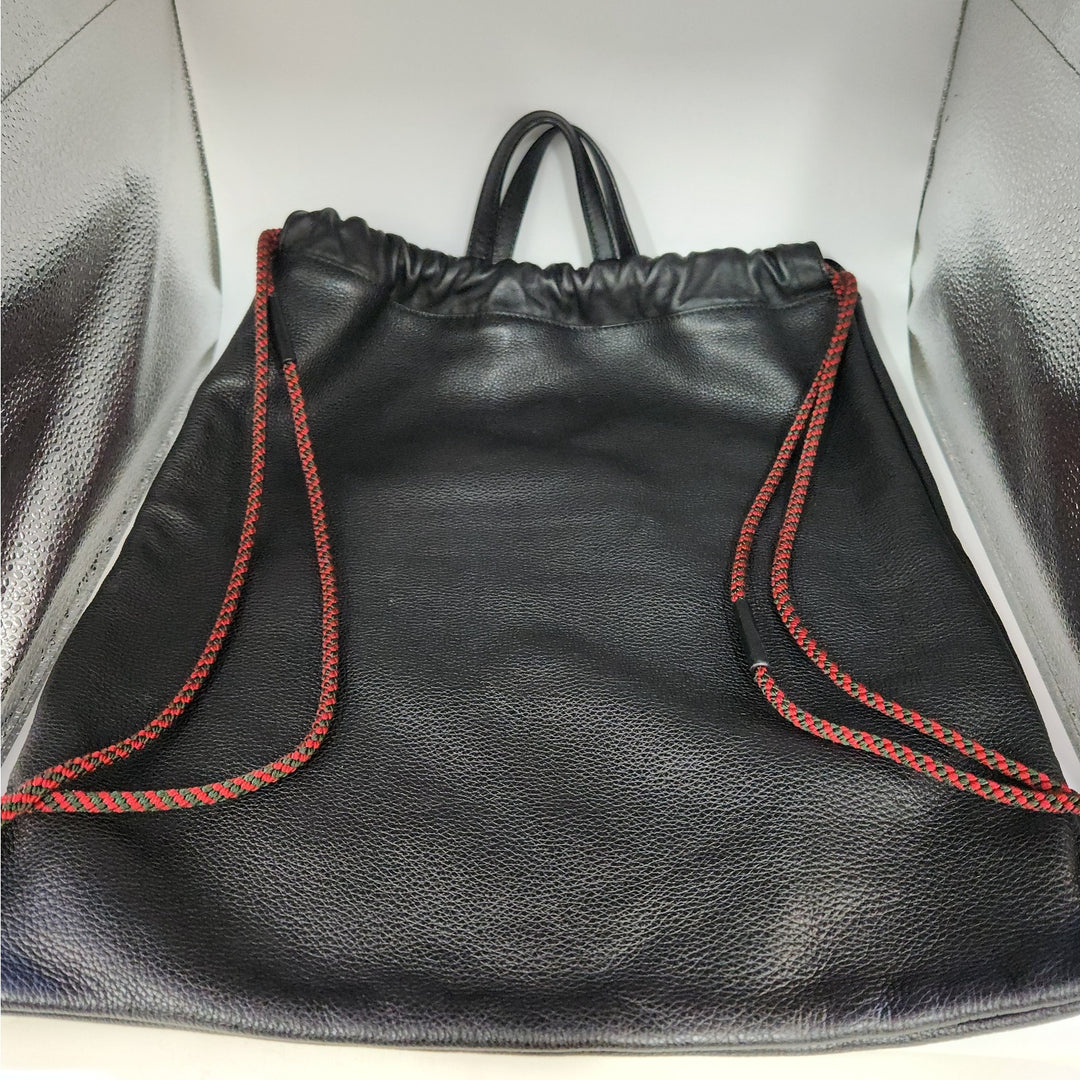 Gucci Black Drawstring Backpack Bag Red Green Accents