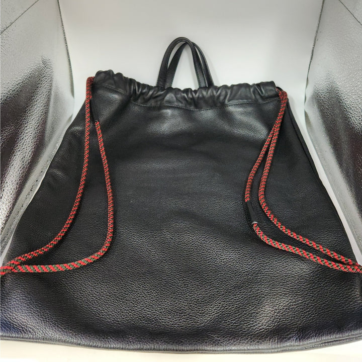Gucci Black Drawstring Backpack Bag Red Green Accents