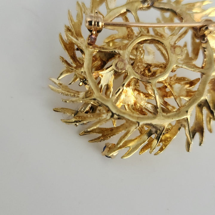 Vintage Karbra Wreath 14k Gold Brooch & Pendant Natural Diamond And Sapphire