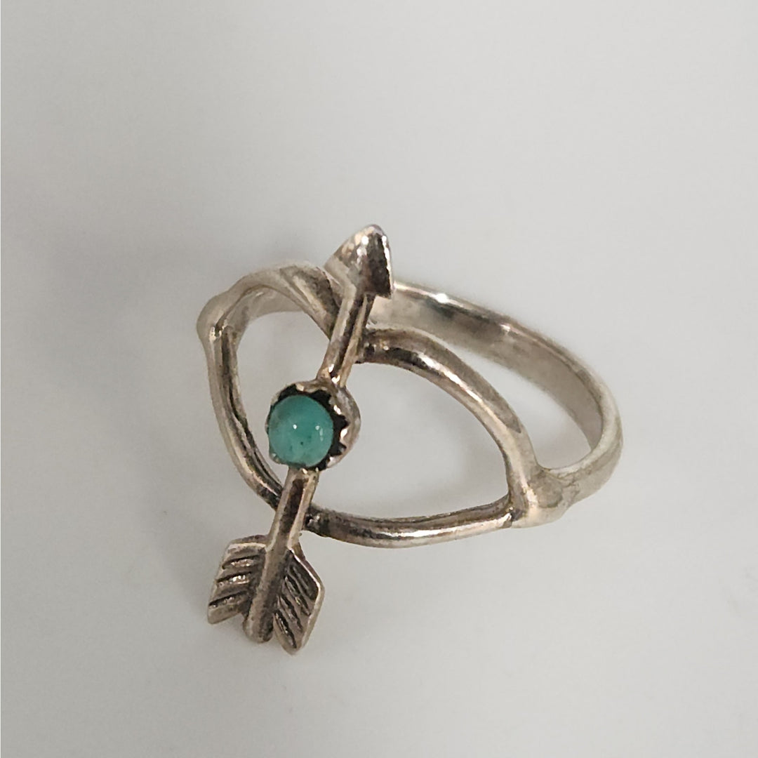 Matching Sterling Silver Arrow  Ring Set With Natural Turquoise Accents Size 6.75