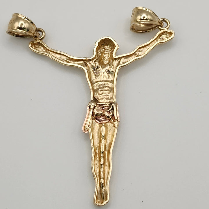 14K Two-Tone Yellow & Rose Gold Jesus Christ Crucifix Body Pendant – 3.9g, 1.75 Inches