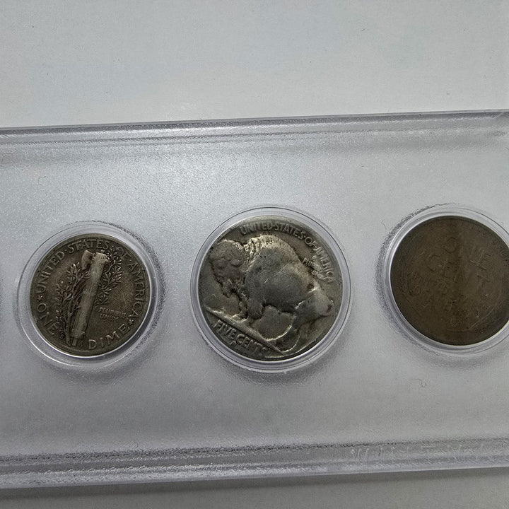 1935 Birth Year Set, Lot Of 5 coins, 90% Silver half dollar, quarter & dime