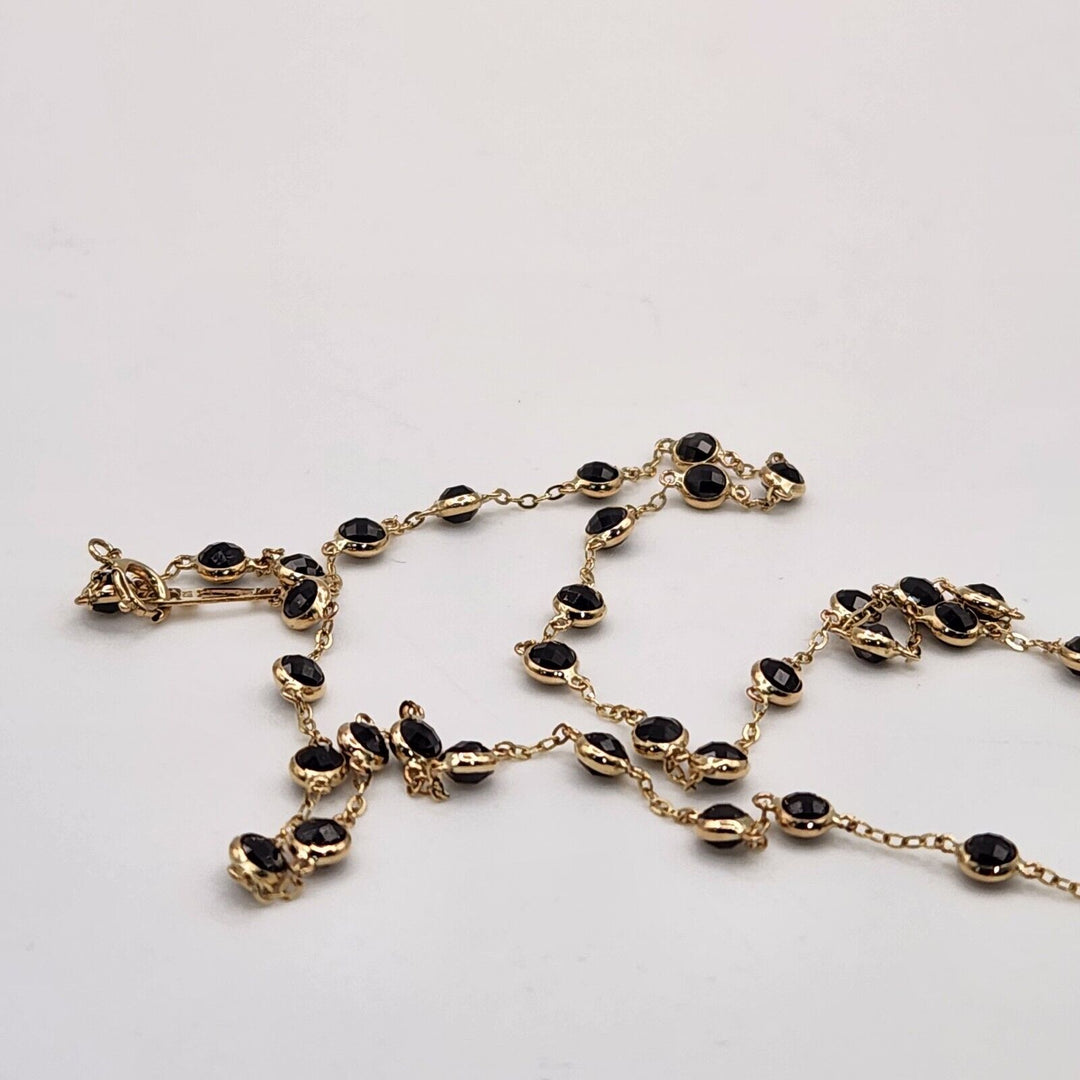 Stunning 14k Yellow Gold With Black Diamond Stones Chain Necklace 18"