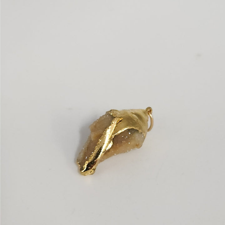 Gold-Dipped Natural Quartz Druzy Crystal Pendant