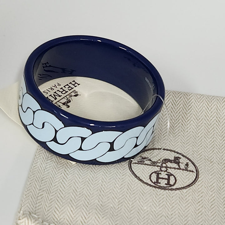 New Hermes Bangle Boquin Fln Lacquered Wood Bracelet Marine Color Size T2