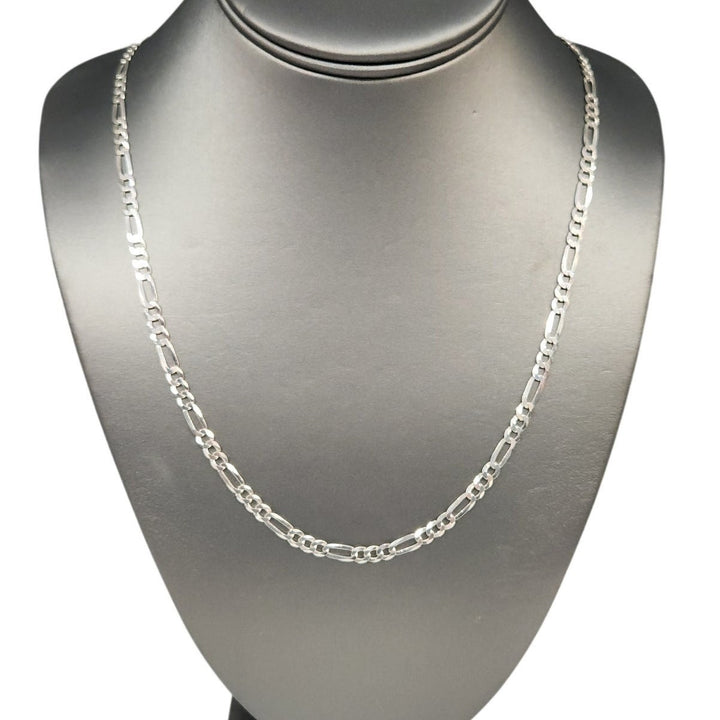 925 Sterling Silver Diamond Cut Figaro Link Chain Necklace 24" Italy