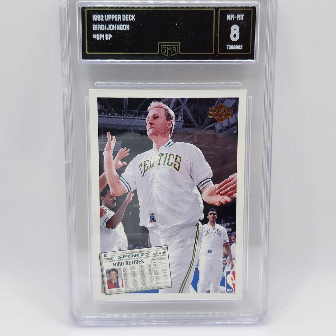 1992 Upper Deck #SP1 Larry Bird/Magic Johnson GMA 8 Graded Basketball Card