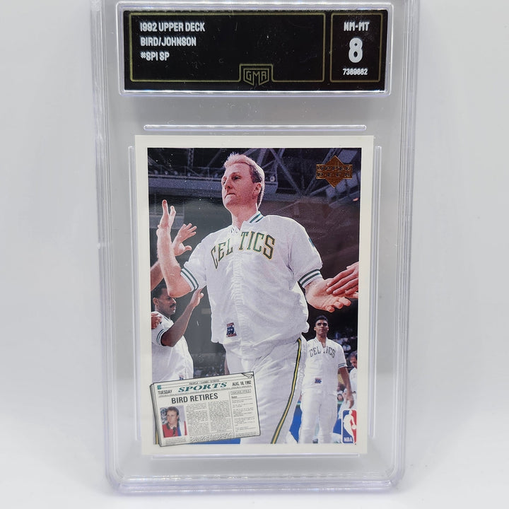 1992 Upper Deck #SP1 Larry Bird/Magic Johnson GMA 8 Graded Basketball Card