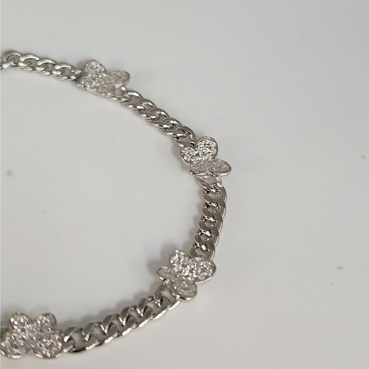 925 Sterling Silver Moissanite Butterfly Cuban link bracelet 8"