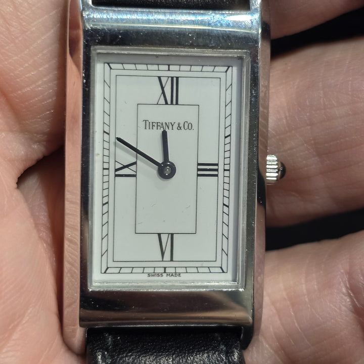 Tiffany & Co Classic Quartz Roman Tank Swiss Made 20mm Ladies Watch Leather Band