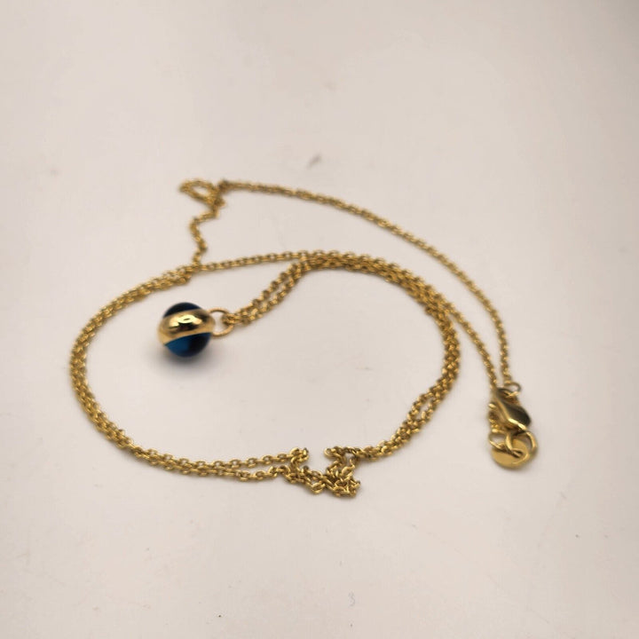 14k Yellow Gold Blue Evil Eye Luck Charm Pendant & Necklace 18"