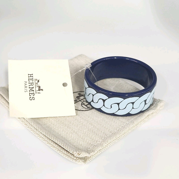 New Hermes Bangle Boquin Fln Lacquered Wood Bracelet Marine Color Size T2
