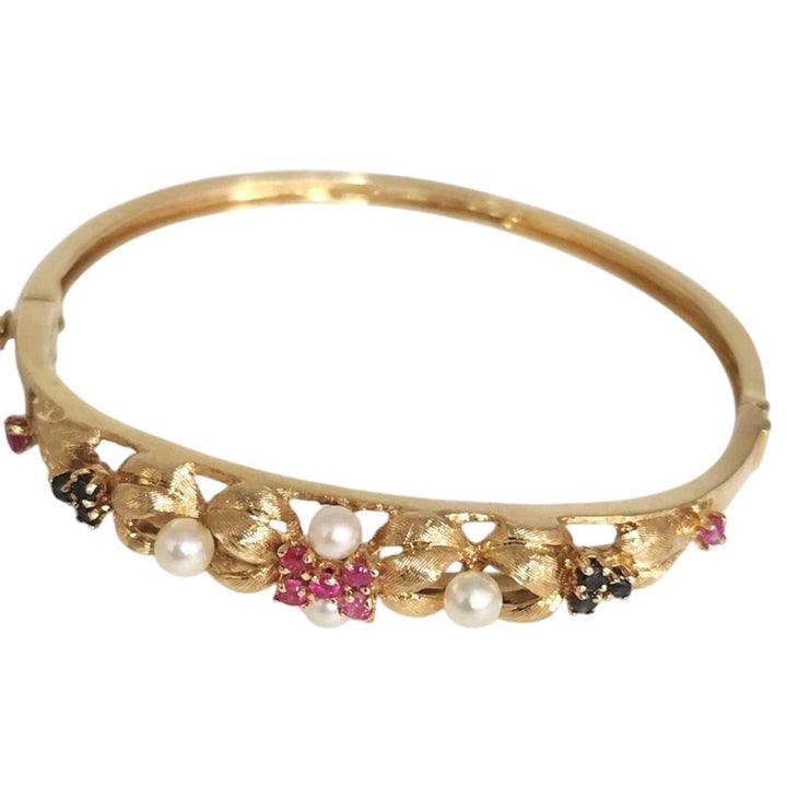 Antique 14k Yellow Gold Pearls,Ruby & Sapphire Bangle Bracelets precious metals and gemstones