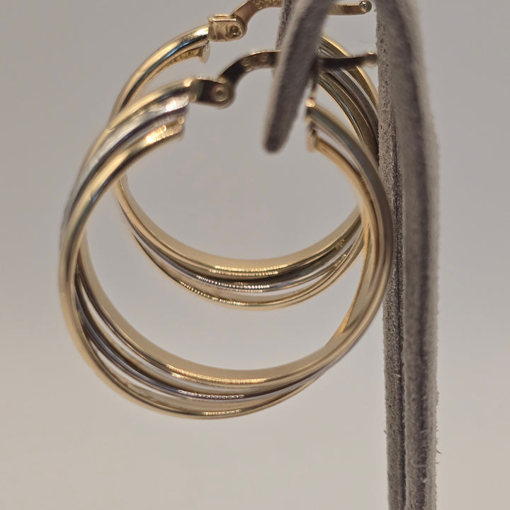 14K Yellow Gold Two-Tone Textured Hoop Earrings 3.8g Classic Stylish Premium New