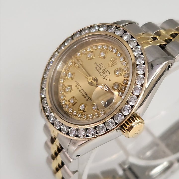 Rolex Lady Datejust 26mm Ref 69173 Two-Tone 18 k Gold Steel Diamond Dial & Bezel