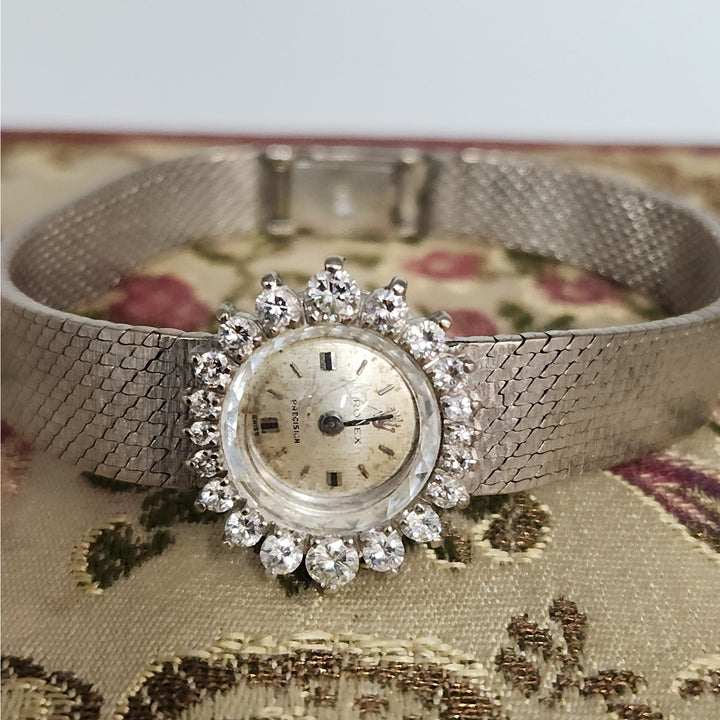 18k White Gold Rolex Precision Diamond Halo SS Aftermarket Bracelet Not Working