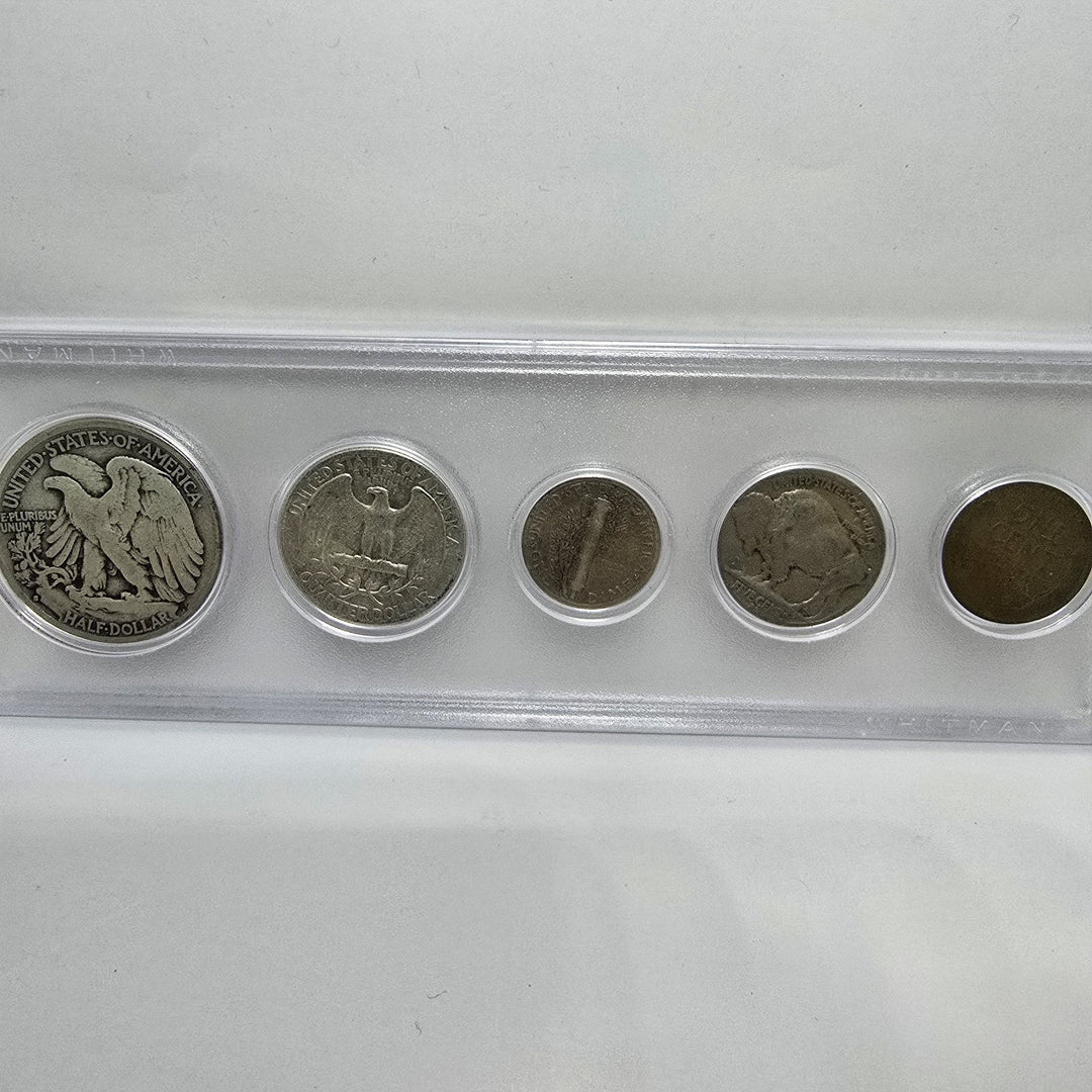 1935 Birth Year Set, Lot Of 5 coins, 90% Silver half dollar, quarter & dime