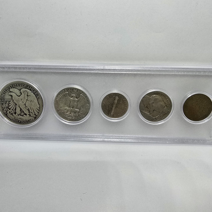 1935 Birth Year Set, Lot Of 5 coins, 90% Silver half dollar, quarter & dime