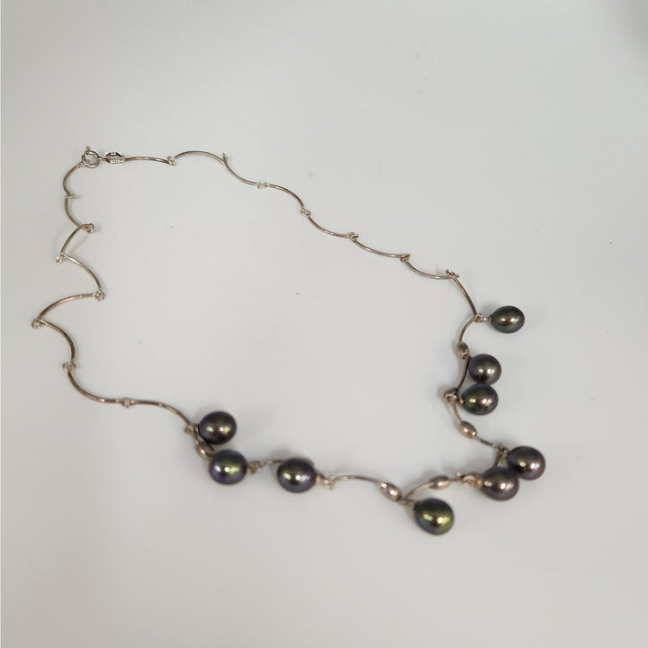 925 Sterling Silver Dyed Freshwater Pearl Drop Necklace 18"