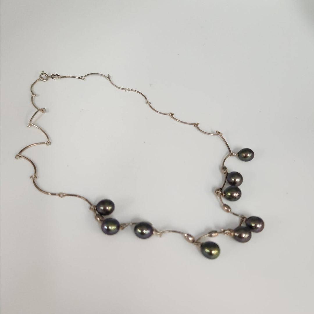 925 Sterling Silver Dyed Freshwater Pearl Drop Necklace 18"