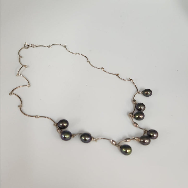 925 Sterling Silver Dyed Freshwater Pearl Drop Necklace 18"