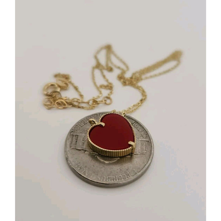 14k Yellow Gold Red Heart Pendant Necklace 18"