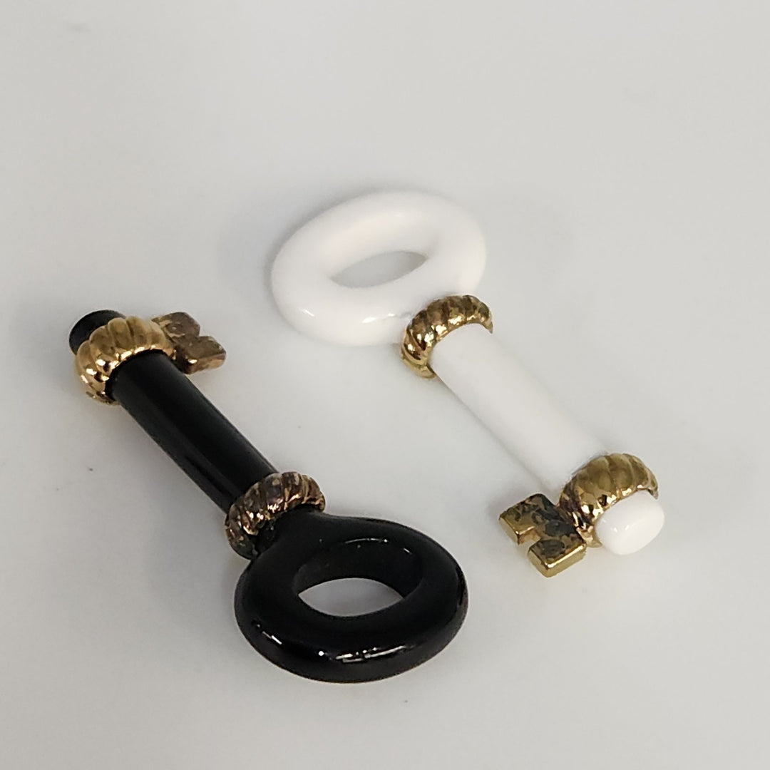 925 Sterling Silver Black And White enamel Key Pendant Set With Gold Tone...