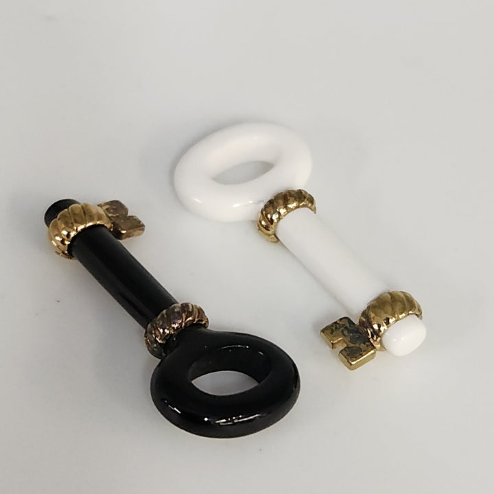 925 Sterling Silver Black And White enamel Key Pendant Set With Gold Tone...