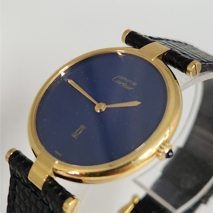 Must de Cartier 30MM Blue Dial Quartz Watch 925 Sterling Silver Gold Plated