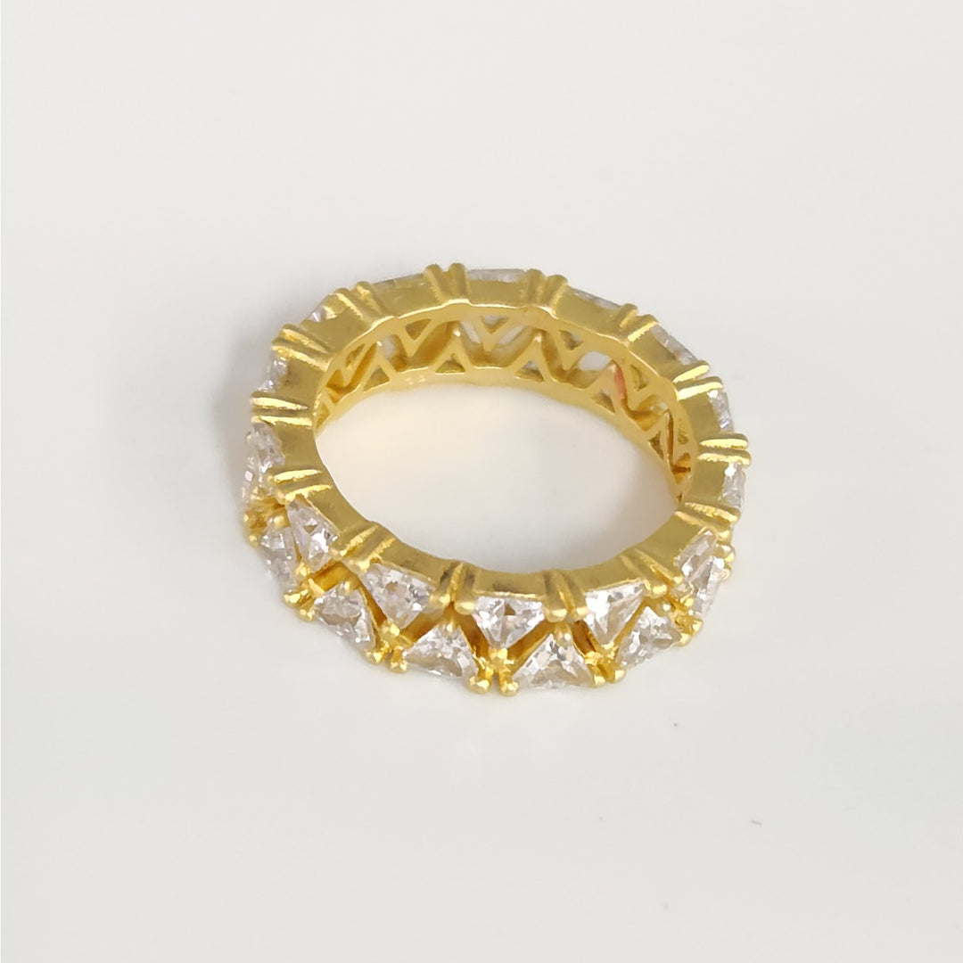 925 Sterling Silver Gold Tone Cubic Zirconia Eternity Band Ring  Triangle Cut  Size 6