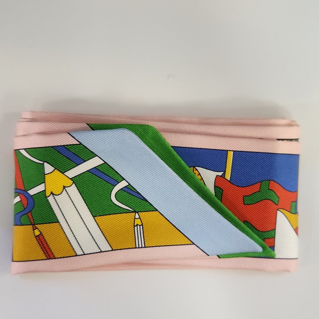 New Hermes Twilly Scarf 100% Silk TD/Rose Pale/Blue Color