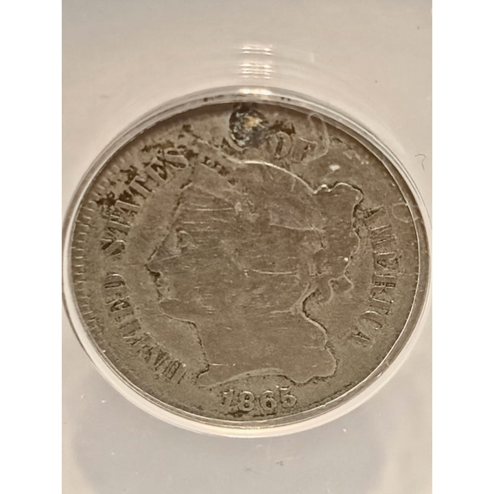 1865 CN3C Three Cent Nickel Three-Cent Piece ANACS VG 8 Details Plugged, Cleaned