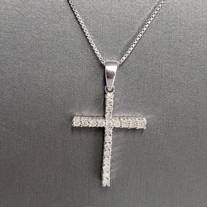 10k white gold diamond cross pendant necklace