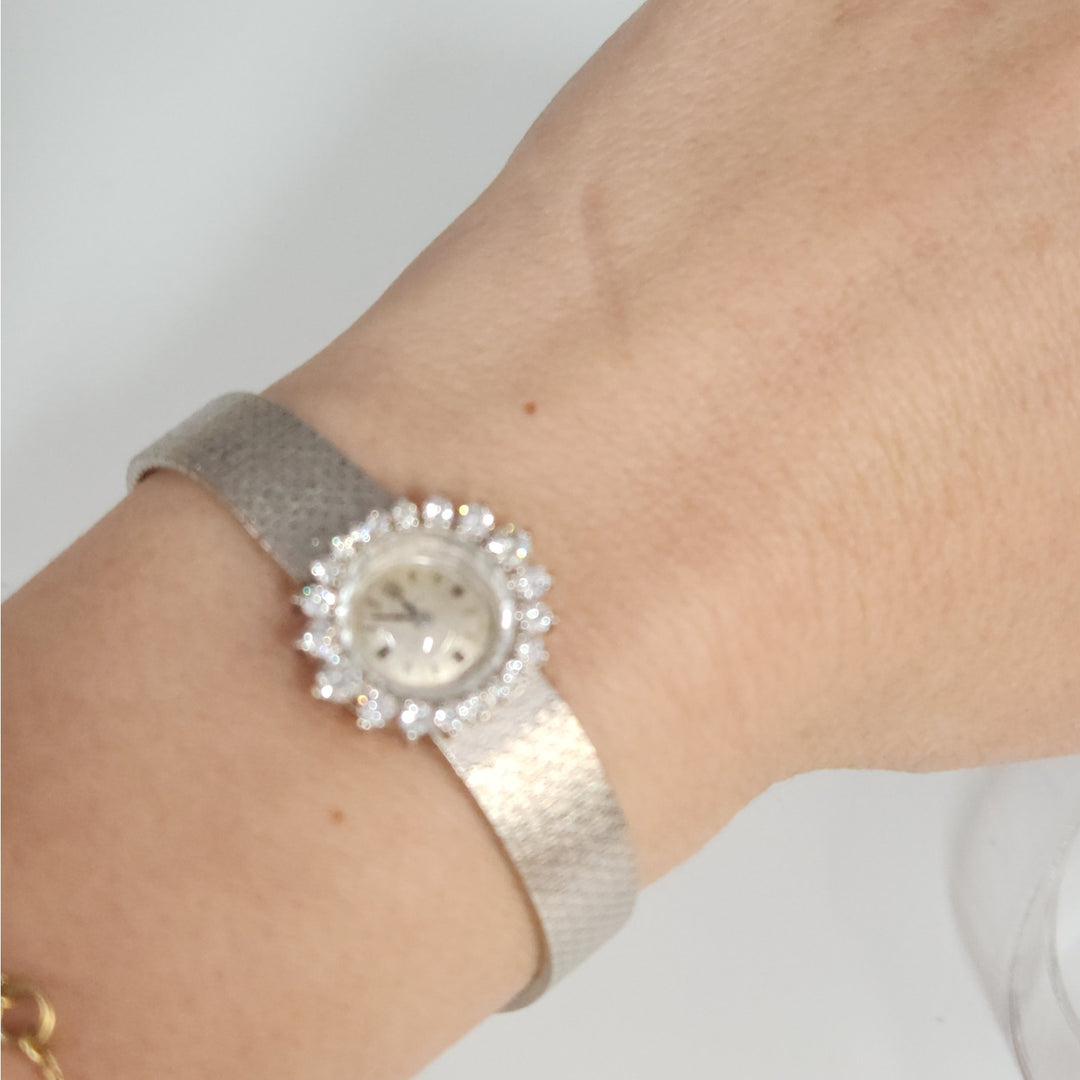 Vintage 18k White Gold Rolex Precision Diamond Halo SS Bracelet ( Not Working)
