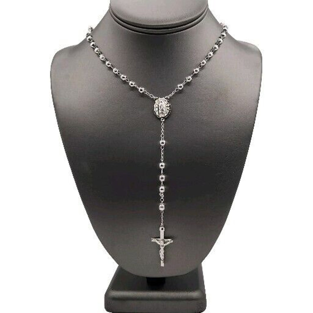 925 Sterling Silver Rosary 5MM Necklace 24"A