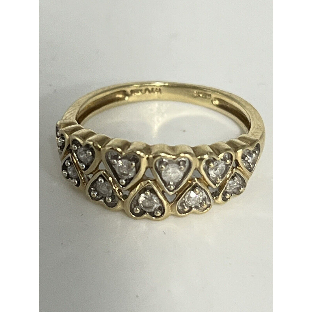 10k Yellow Gold Diamonds Heart Crown Ring Size 6.75