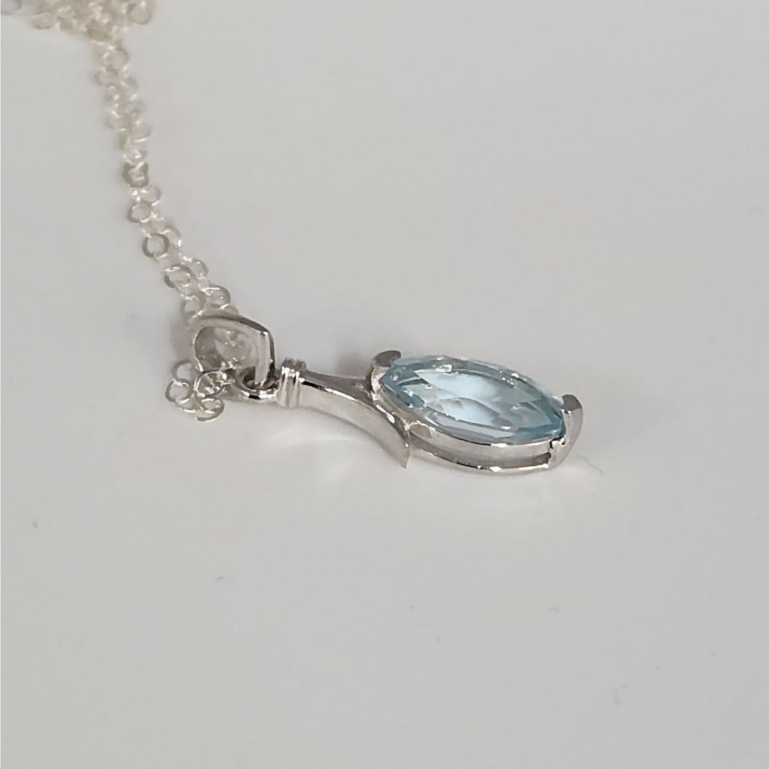 Sterling Silver Marquise Natural Blue Topaz Pendant Necklace 18"