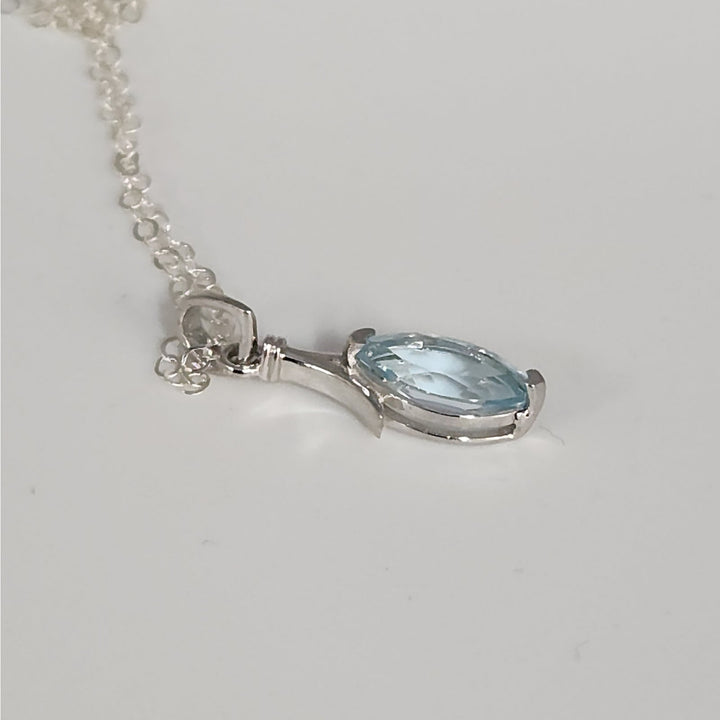 Sterling Silver Marquise Natural Blue Topaz Pendant Necklace 18"