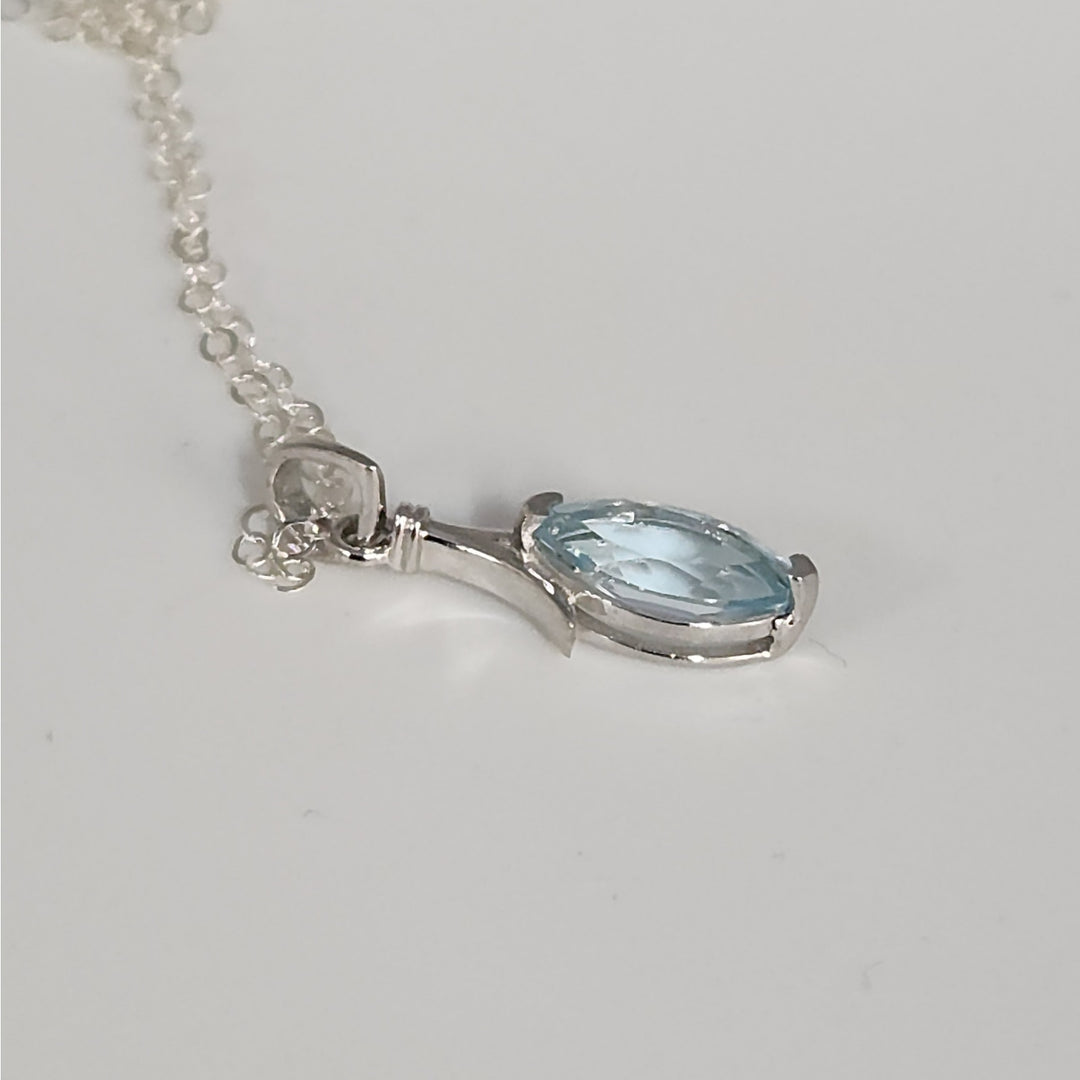 Sterling Silver Marquise Natural Blue Topaz Pendant Necklace 18"