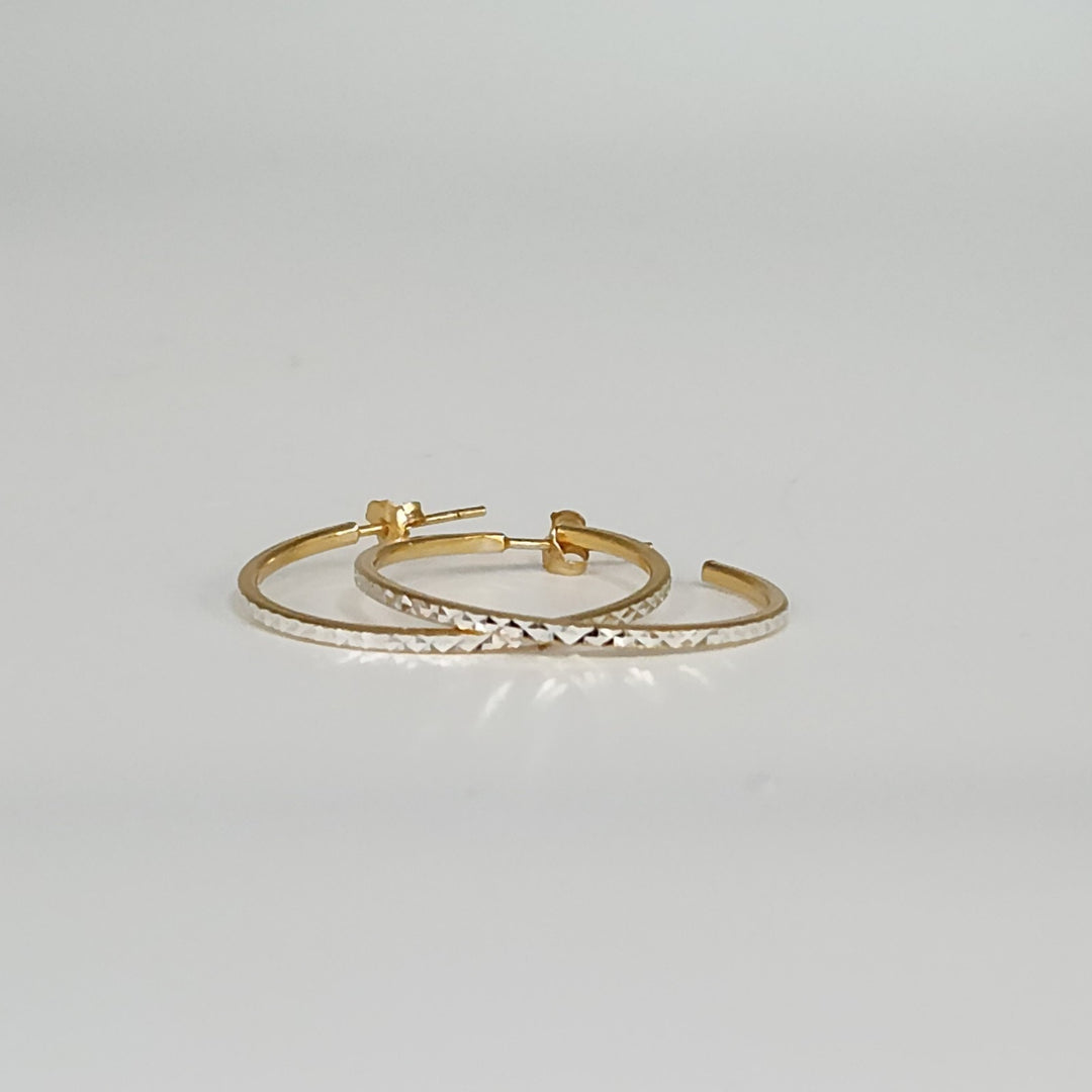 Elegant 925 Sterling Silver & Gold Tone Diamond Cut Hoop Earrings