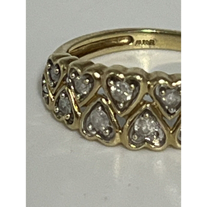 10k Yellow Gold Diamonds Heart Crown Ring Size 6.75